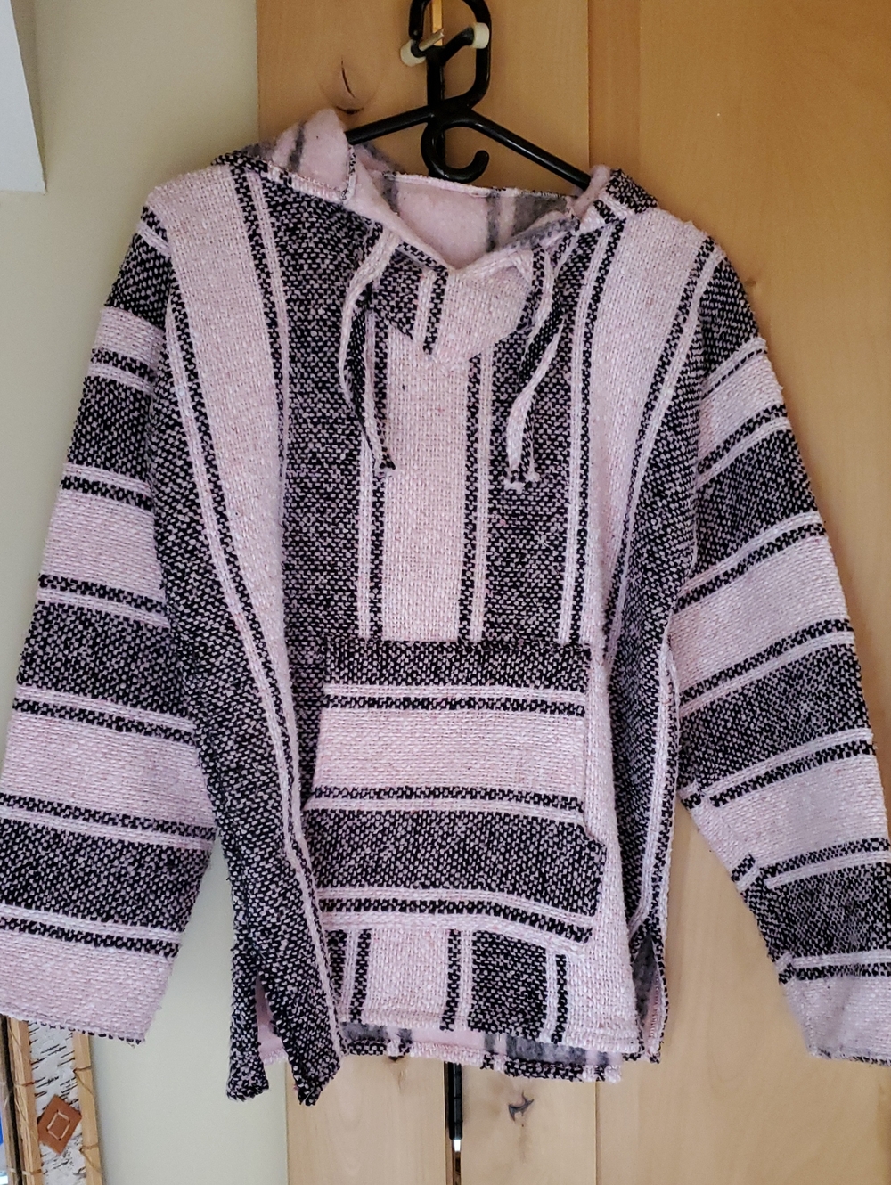 Cozy Striped Knit Baja Hoodie - Pink & Black